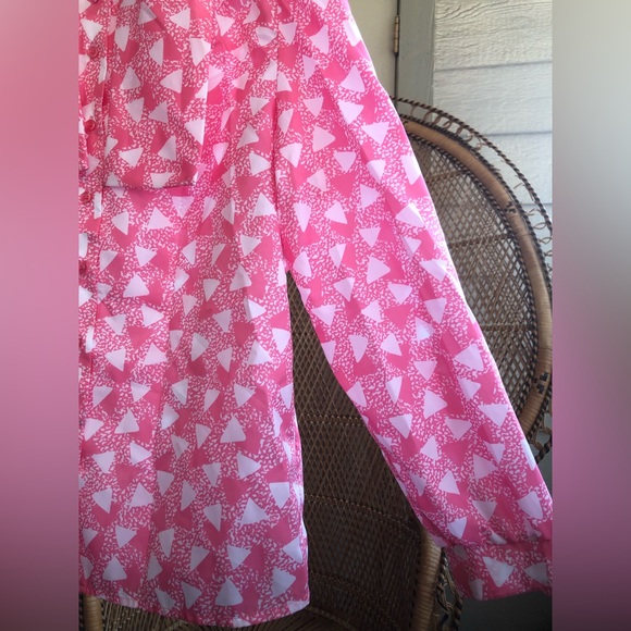Vintage Funky Geometric 70s/80s Pink Button Up Long Sleeve Top by Devon - Picture 3 of 7